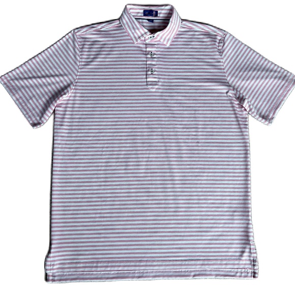 Stitch Damon Polo short sleeve golf shirt pink white stripe M/L - Picture 5 of 15